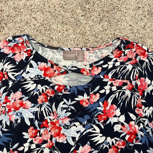 Chicos Flora Cotton Multi-Color T-Shirt Size Large - Picture 2 of 6